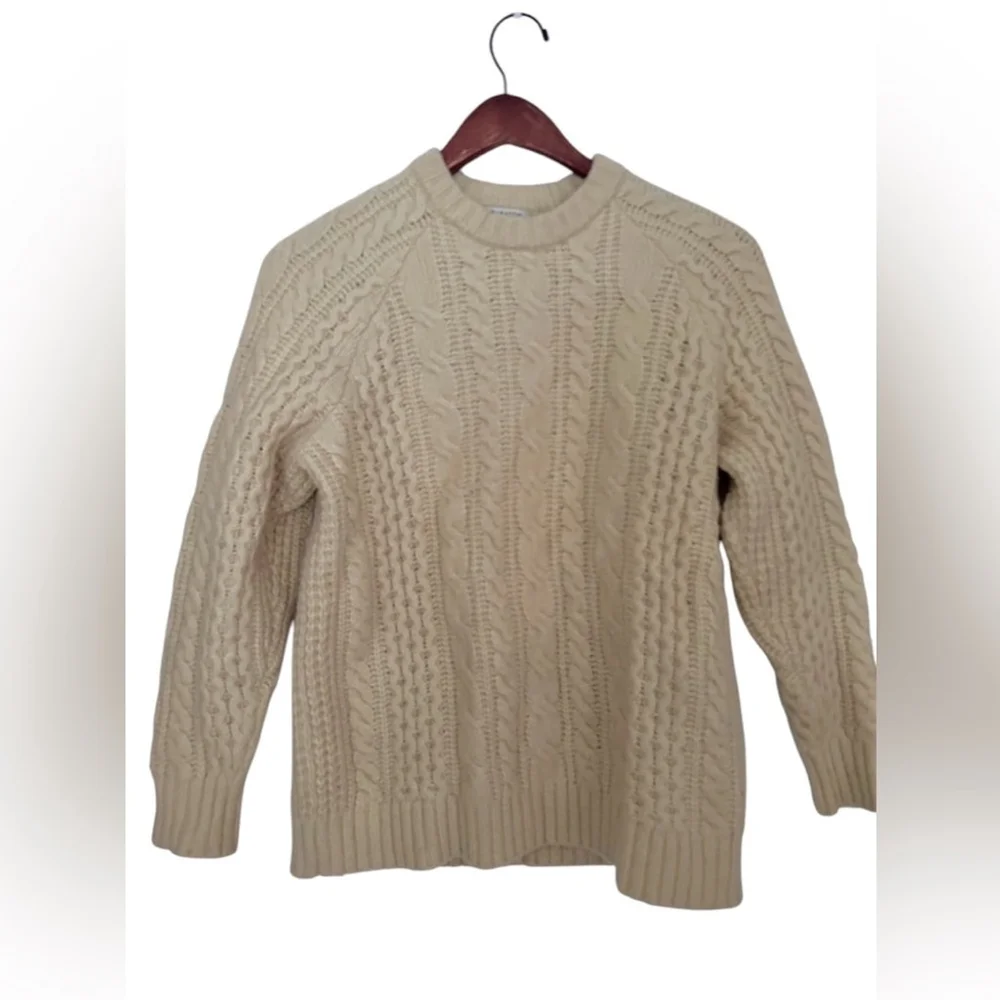 Aritzia Babaton Fisherman Sweater Cable Knit Chunky Oversized Cream XS Small 1